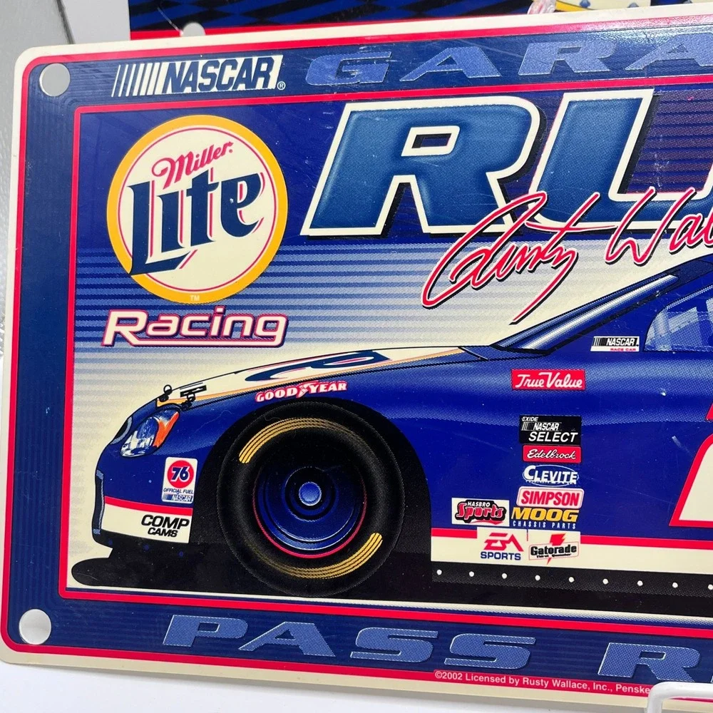 Rusty Wallace NASCAR Miller Lite Racing Sign Set 2pc 19in WinCraft 2002 Vintage
